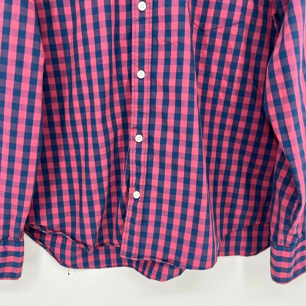J.Crew Performance Slim Untucked Shirt Mens XL Pink Navy Blue Gingham Check